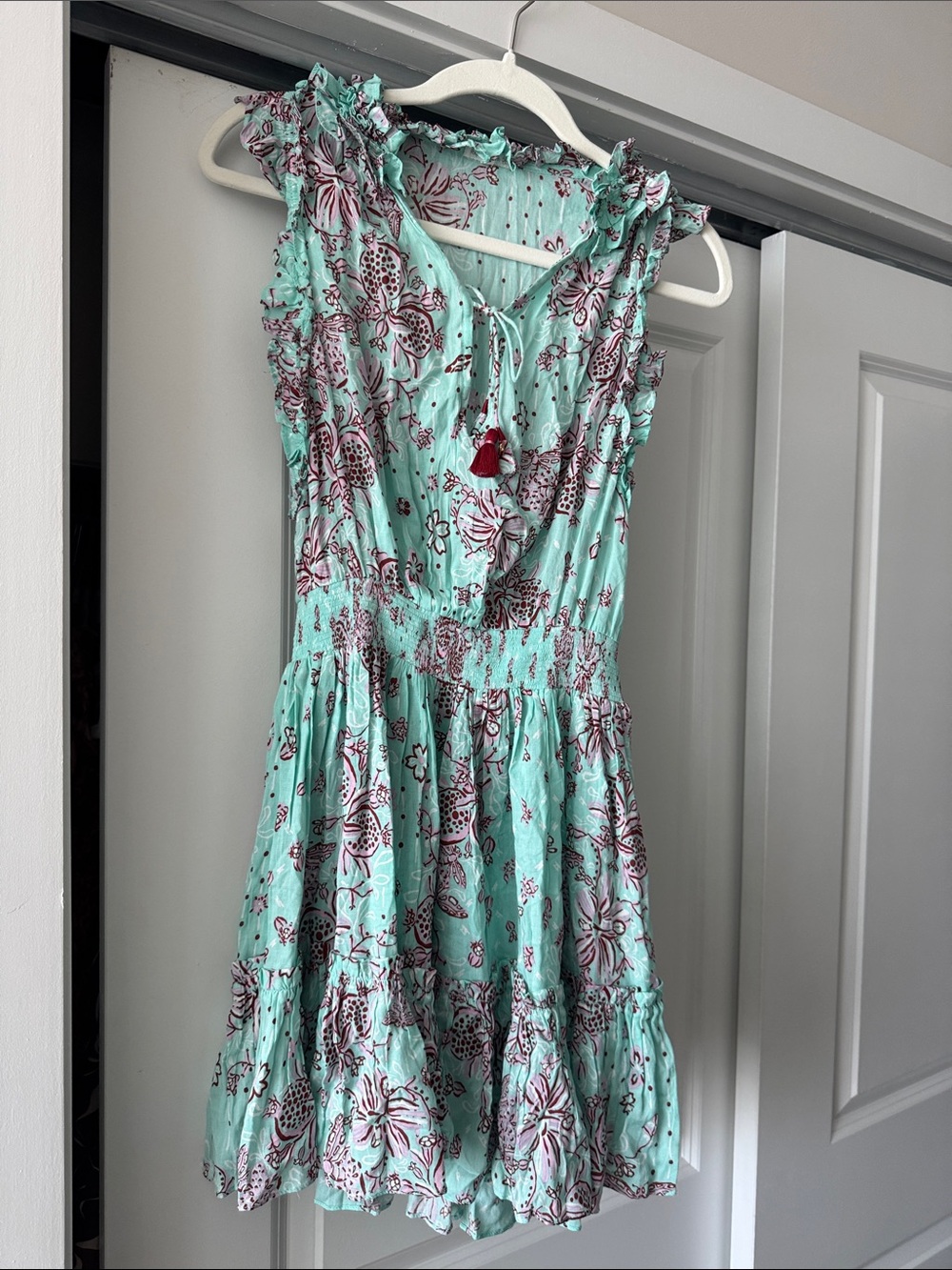 Poupette St. Barth Mint Floral Ruffle Mini Dress